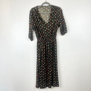 70s Vintage Roman Calico Print Half Sleeve Midi Dress Elastic Waist Jersey Knit